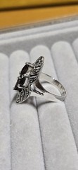 Vintage Art Deco Sterling Silver Marcasite And Garnet Marquise Shape Ring Sz 7