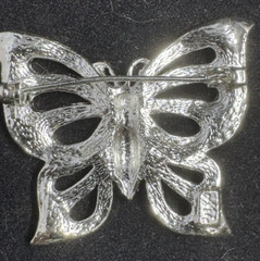 AAi Silvertone Butterfly Brooch/Pin Blue Rhinestones 1.5″ Vintage