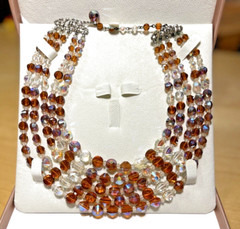Vintage * Signed HOBE’ * Brilliant Austrian A B CRYSTAL * 5-Strand Necklace