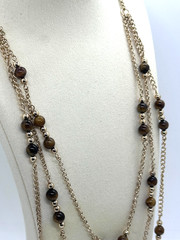 Vintage Goldtone Triple Chain Tiger’s Eye Beaded 24″ Necklace