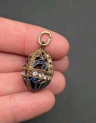 Sterling Silver Gold Vermeil Enamel Rhinestone Russian Mini Egg Charm Pendant