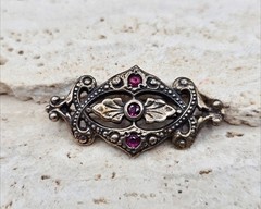 VICTORIAN REVIVAL STERLING SILVER PINK TOPAZ BROOCH / Pin Tested