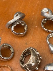 Vintage rhinestone and pearl rings, lot of 10, now size fits all