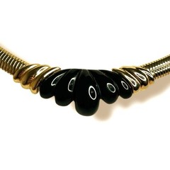 Vtg Napier Black Lucite Gold Tone Ribbed Omega Chain Collar Choker Necklace 80s