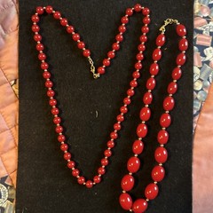 2 Vintage Jewelry MONET Red Lucite/Gold Metal Beads Necklaces