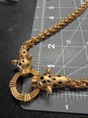 Catwalk Jon Necklace Earring Set Leopard Head Gold Tone Designer Runway Signed