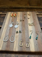 Vintage Costume Earring Lot Mixed Stud Hoop Dangle Rhinestone Gold Silver