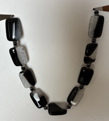 Black & Gray Glass Necklace Beaded Chunky 17”