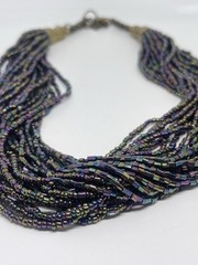 Vintage Oil Slick Iridescent Bead Torsade Necklace Statement Brass Boho Chic
