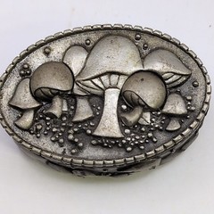 Vtg JJ Jonette Pewter Mushroom Trinket Box Brooch Pin Matching Earrings Signed