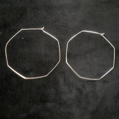 Earrings Hoop Silver Tone Octagon Everyday Basic Modern Chic Minimalist Thin Y2K