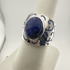 JTV Sterling Silver Ring Blue Stone Enamel Inlay Cabochon size 8 Swirl Designer