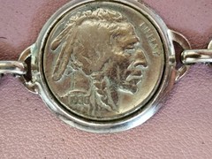 Silver link Buffalo Nickel Bracelet. 7 Inches long