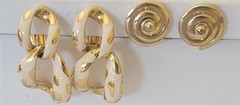 Retro Gold Tone Clip-On Earrings Sphinx Drop & Spiral Button VTG