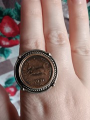 Vtg SJ925 Sterling Silver Indian Coin 1951 Horse Statement Ring One Pice Size 9?