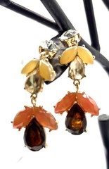 JJG Vtg Clip Dangle Earrings Rhinestone Leaf Drop MCM Mark Beautiful Unique