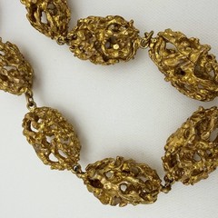 Vintage Chunky Gold Tone Necklace Runway Statement HUGE Heavy Nuggets Brutalist
