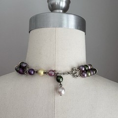 Vintage 1960’s Purple Lavender & Green Faux Pearl Double Strand Necklace