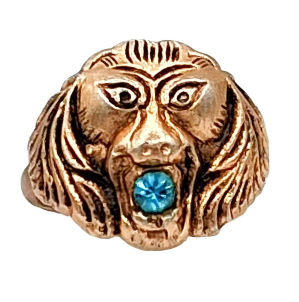 Vtg Hong Kong Copper Tone Lion Head Ring Adjustable Sz 7 Figuraln Zodiac Leo