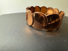 Vintage Mid Century Renoir Copper Disk Hinged Clamp Cuff Bracelet Signed