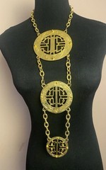 Vtg Alexis Kirk Large 3 Medallion Asian Style Necklace Runway