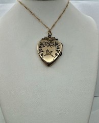 Victorian Aesthetic Movement Bird & Flower Vines Double Sided RG Locket Necklace