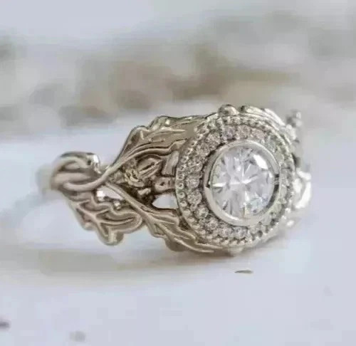 Vintage Art Deco 2 Ct Lab Created Diamonds Pave Set Engagement 14K Gold FN Rings