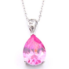 Gorgeous Xmas Gift Teardrop Sweet Pink Topaz Gems Solid Silver Necklace Pendants