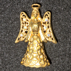 VTG 90s Trifari Designer Signed Angel Christmas Brooch Pin Pendant 6 Rhinestones