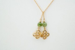 Vintage Lariat Necklace Gold Tone Faux Jade 34″
