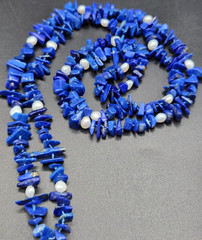 Genuine Pearl and Lapis Lazuli Chip Bead Knotted No Clasp Necklace