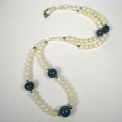 Long Vintage Mother of Pearl Shell Bead Necklace Single Strand Alternating 30 in