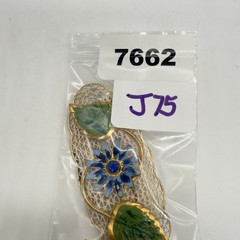 Vintage Brooch White Enamel Blue Flower Gold Tone Filigree 2 Inches