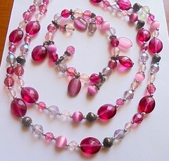 Vintage Fuschia AB Lilac Silver Tone Bead Moonglow Necklace Bracelet Marriage