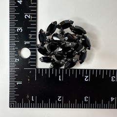 Vintage Jet Black Rhinestone Brooch Silver Tone Marquise Statement Pin