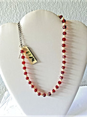 VTG 1928 Red Crystal Necklace White Beads – 18 in