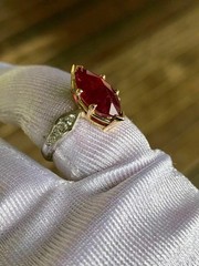 Art Deco Style Marquise Ruby Lab Created Diamond Wedding 14K White Gold FN Ring