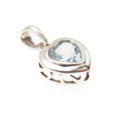 925 Sterling Silver Vintage Real Blue Topaz Heart Charm Pendant