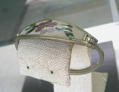 Vintage Alpaca Mexico Floral Bracelet Silver-Tone Abalone & Mother Of Pearl