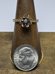 Vintage EVA 14k Yellow Gold Diamond & Sapphire Tulip Ring Size 6.5