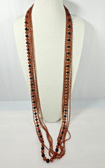 Vintage Necklace Multi Strand Beaded Long Flapper Lucite Root Beer/Cognac 48″