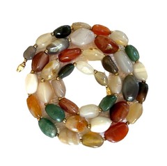 Vtg Beggar Beads Necklace Polished Stones Gold-toned Spacers Barrel Clasp 29 In