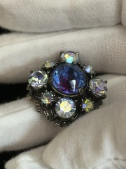 Florenza Signed Demi-Parure Bracelet & Clip On Earrings Set with Aurora Borealis