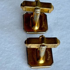 5 Pair SWANK Mid-century Vintage 1950s Cufflinks, Leather, Blue Glass, Love Knot
