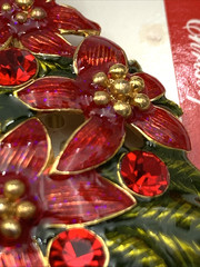 VTG Signed Christopher Radko Poinsettia Enamel Brooch Pendant 2-1/8 x 1-5-8”