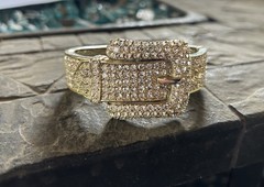 Vintage Crystal Rhinestone Belt Buckle Costume Cuff Clamp Bracelet Unsigned