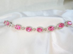 Sterling Silver 925 Natural Pink Topaz Diamond Tennis Bracelet 7.5″