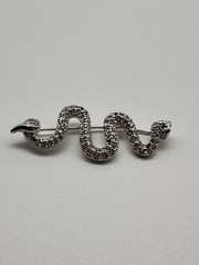 Vintage Swarovski Swan Silver tone Pave Crystal Snake brooch green eyes