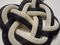 Mika Mod Black & Off-White Woven Tubular Chain Necklace w Mystic Knot Medallion