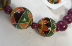 VINTAGE 80’S Painted WOOD NECKLACE, BANGLE BRACELET, & Earrings SET MultiColor